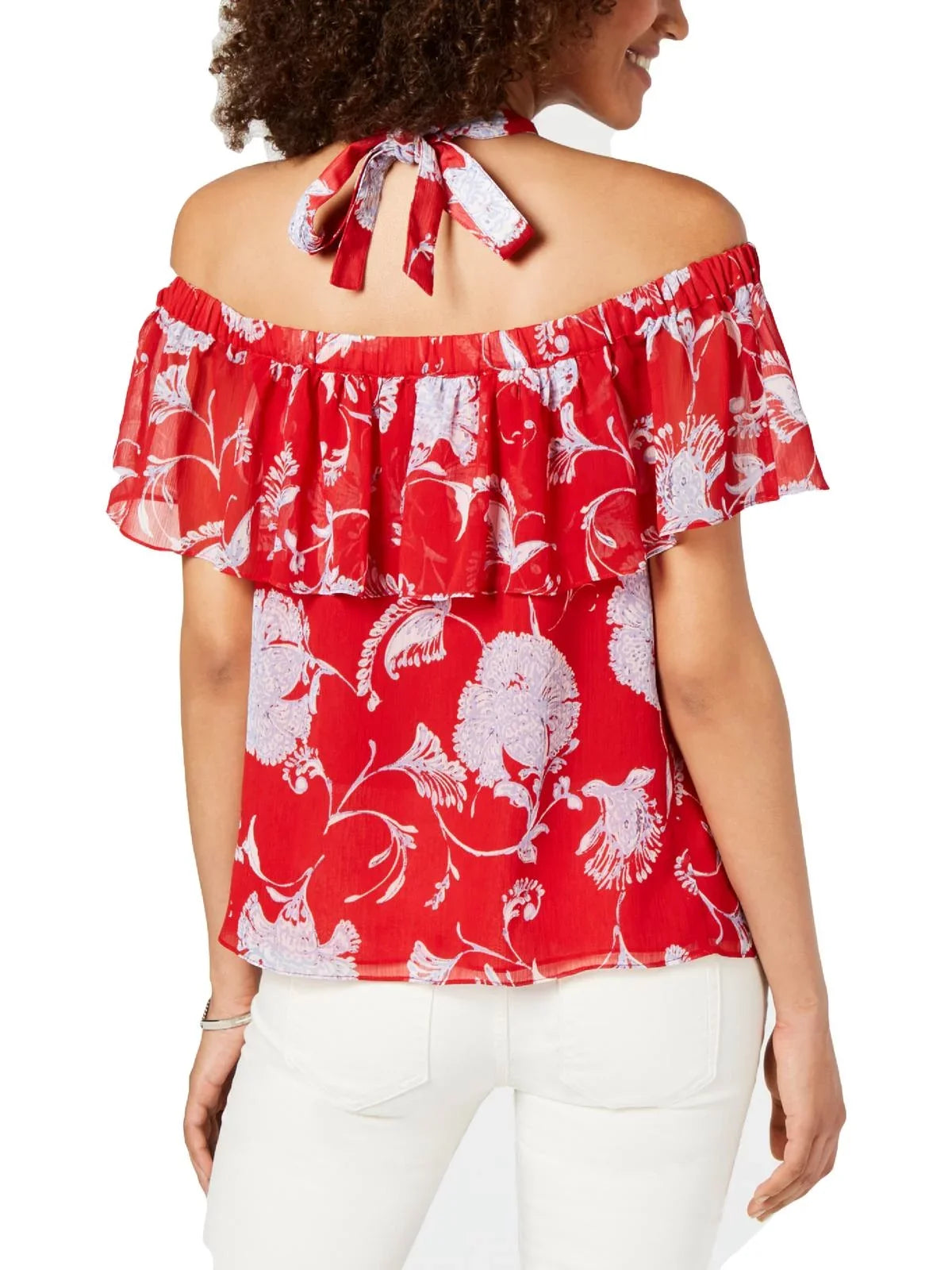 Off the Blouse Printed Red Hilfiger XS Tommy Shoulder Womens