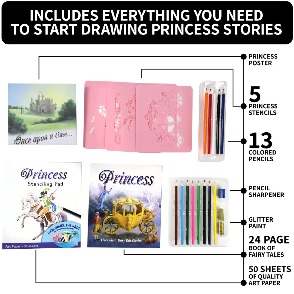 Kits Fairytale Activity For Drawing Scenes To Art Children's It Stencil 5 Kit Art Princess Stencil Imagine Recreate, Kids Stories, And Spicebox