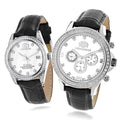 Leather Band and Watches Diamond His Swiss Hers w MOP Black White Mvt Real Matching