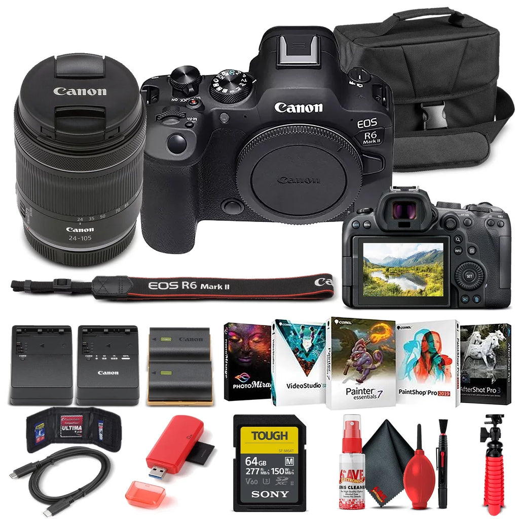 '+ Card LPE6 Card + + Battery (5666C018) Charger Reader Canon Corel 24-105mm Mirrorless Photo Memory + EOS + More + II Lens with f/4-7.1 External + Case 64GB Camera R6 Software Mark