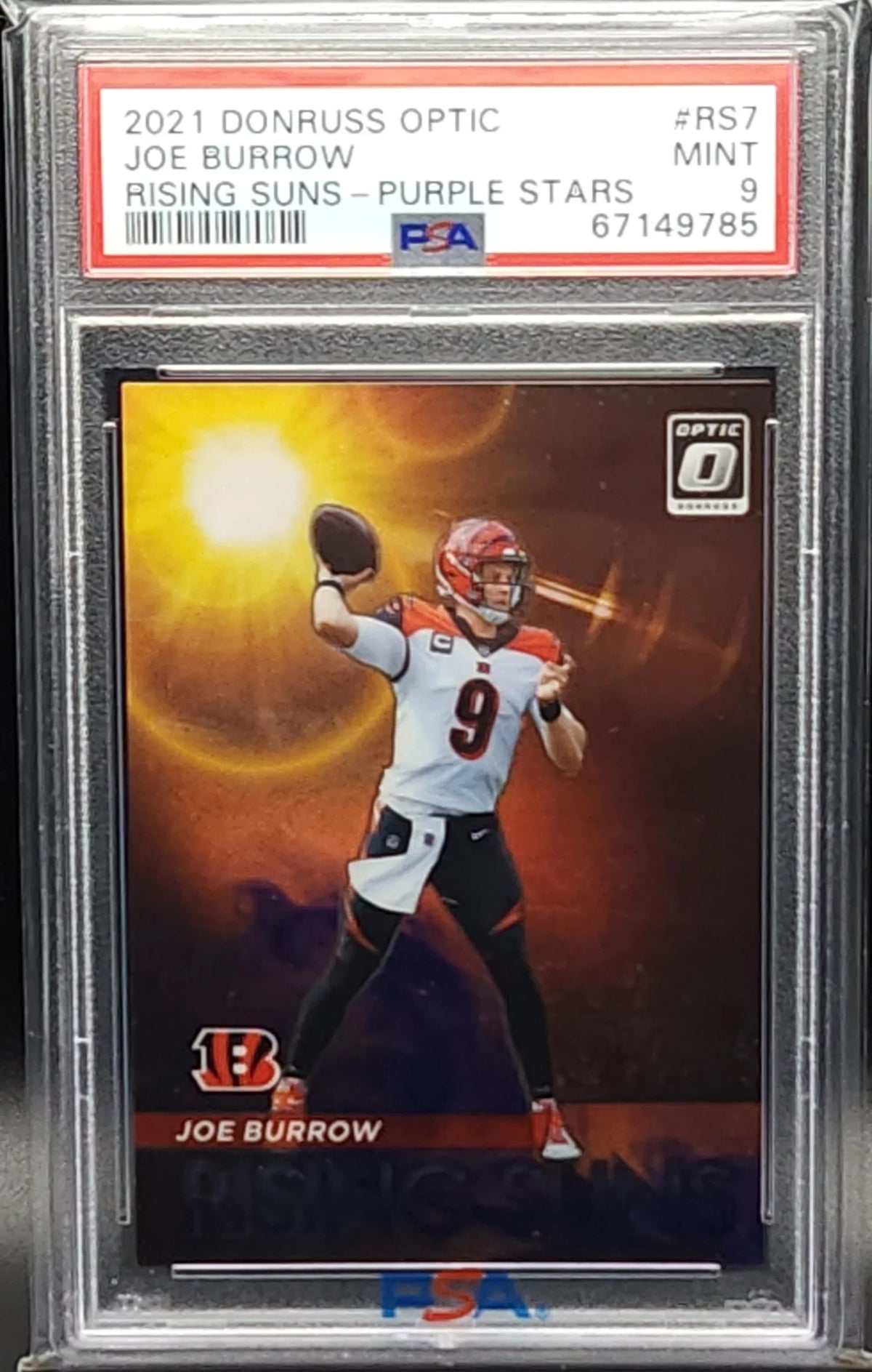 Card Joe Optic Bengals Purple Stars 9 #1/25 Burrow Donruss Rising Suns 2021 PSA