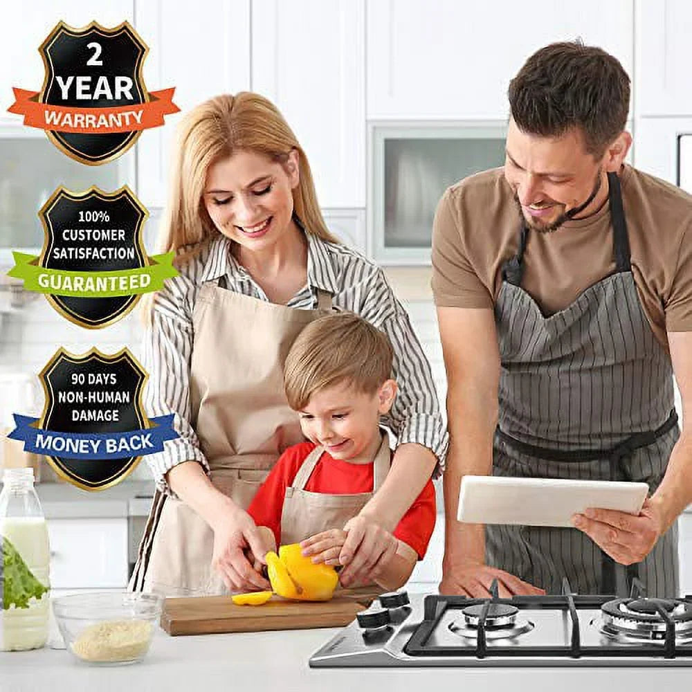 Stainless RVs, Stove Inches for Cooktop Steel Fuel to 2 Portable Gas Dual Gas LPG/NG Burners,12 Gas Built-in Hob Outdoor Easy Clean Apartments,