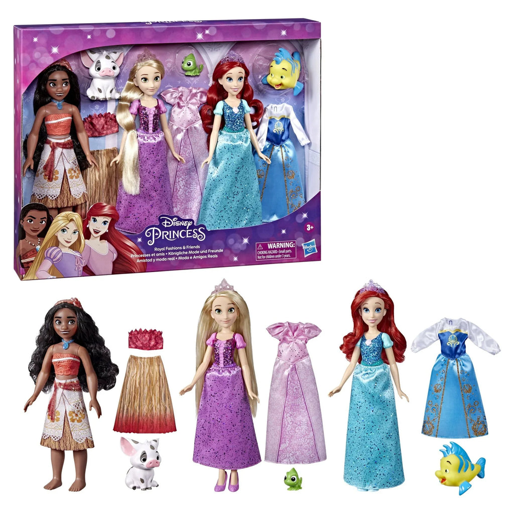 Doll, Friends Disney Fashion Royal Ariel, and and 12 Fashions Rapunzel, inch 4+ Moana, Ages Princess
