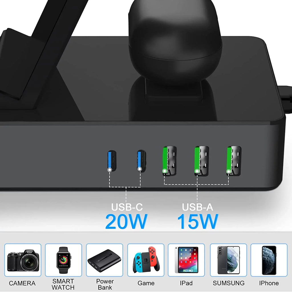 Sumsung, Fast 15W Charging Lidlife Usb 20W Charger Charging for Dock 8 100W AirPods for Port Wireless Compatible for Usb Multiple in Black with Devices, C a/ Station 1 Stand