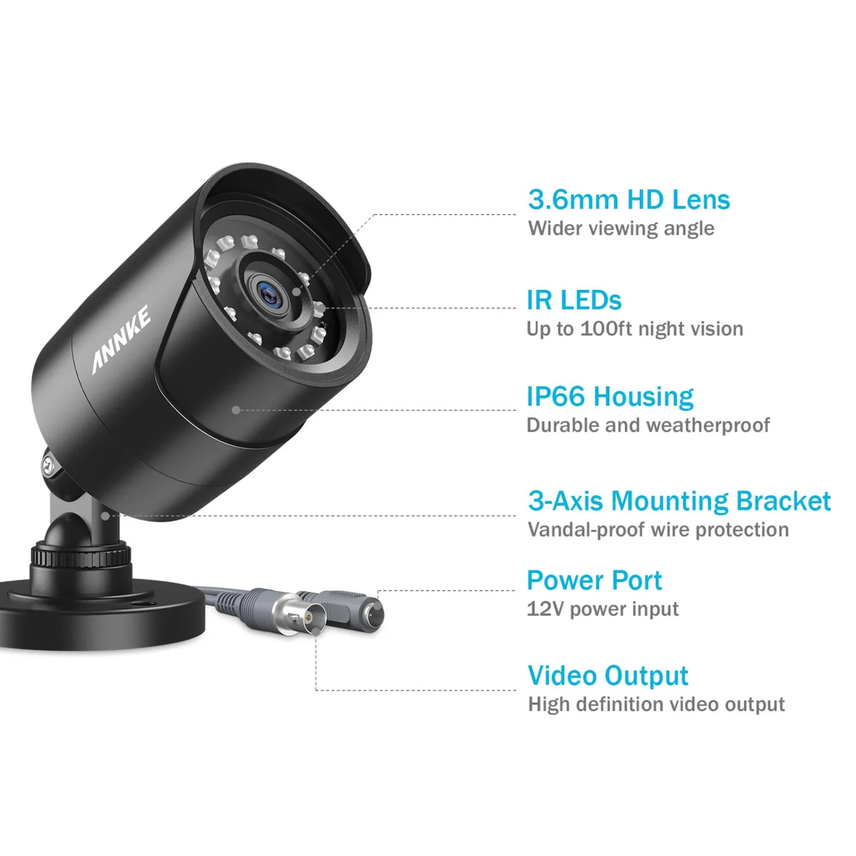 ANNKE TVI Indoor, Home Vision, Camera Security Night/Day 1080P Waterproof, IP66 Bullet Outdoor HD CCTV Surveillance Camera 1920TVL, Pack 4