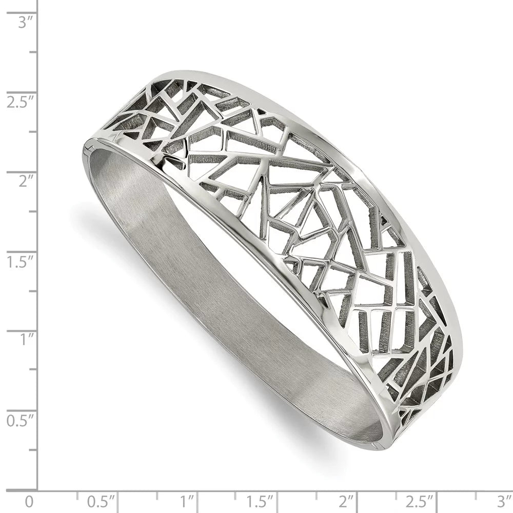 Cut-out and Women Stainless Adults for Steel Hinged Teens; Bangle; Polished and for Geometric Men