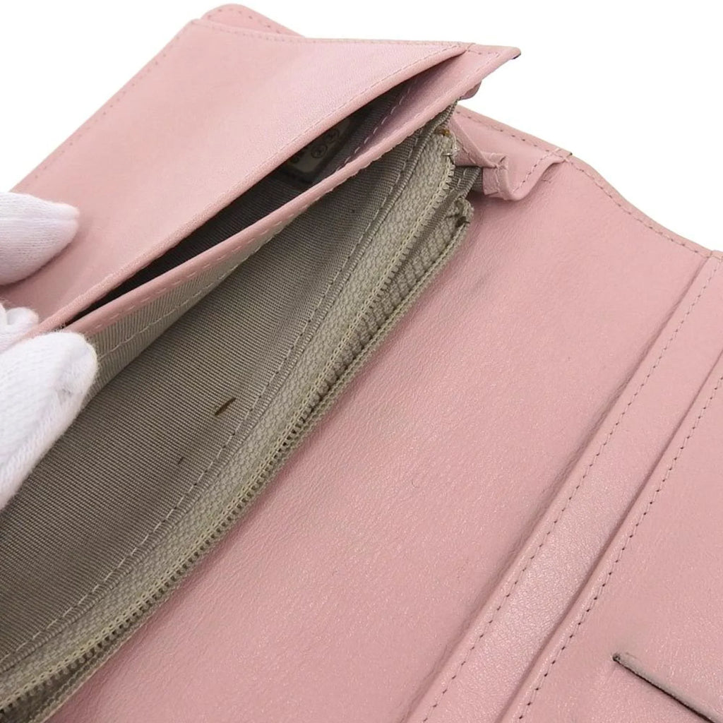 16 here bi-fold Pre-Owned wallet caviar (Good) long skin Chanel A48651 logo series mark pink CHANEL