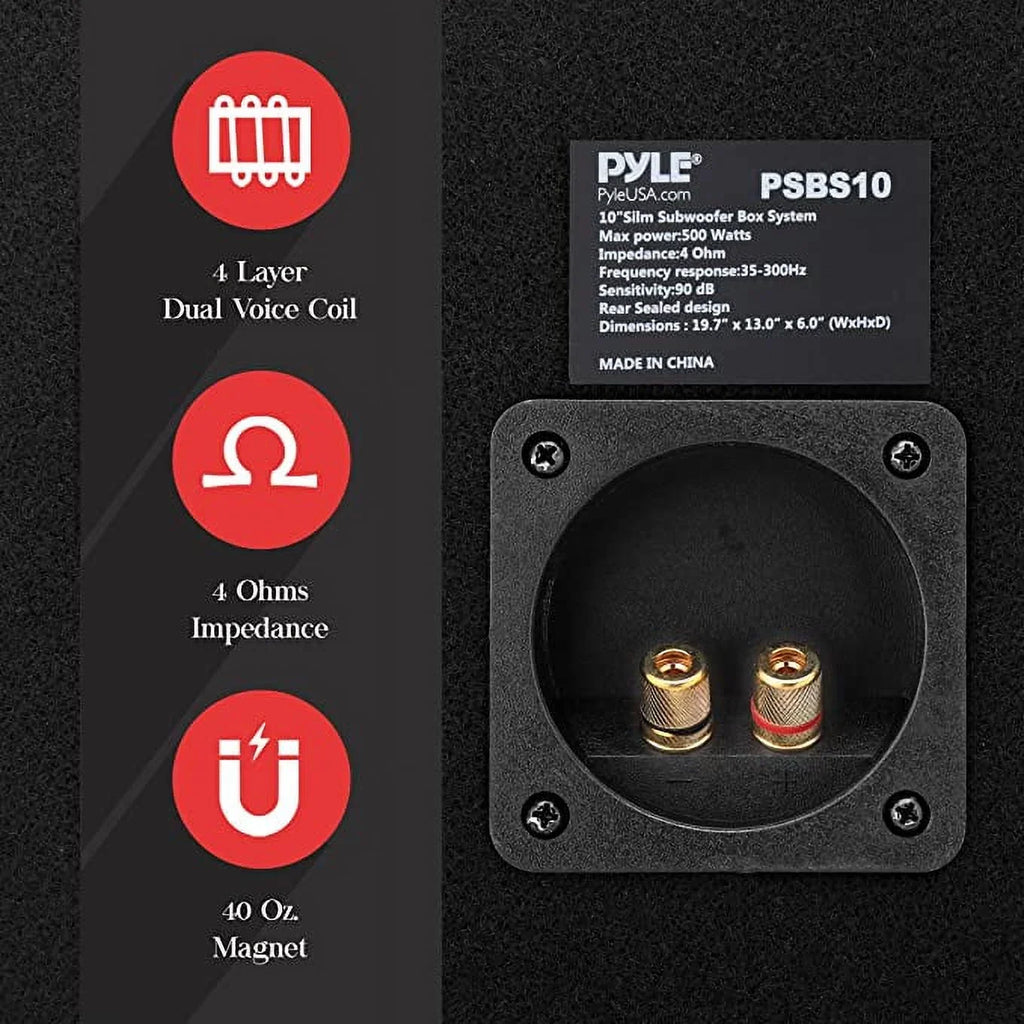 a Non-Pressed 10-inch System Woofers with Subwoofer Box High Pyle Paper 500 Powered Slim Cone Watts