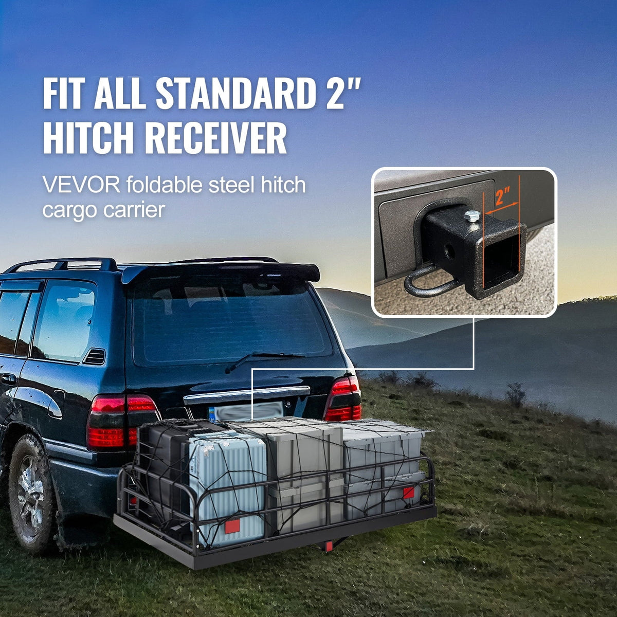 2" Carrier 60x24x14in Stabilizer SKYSHALO 400lb Fits & Mount Hitch Cargo Receiver