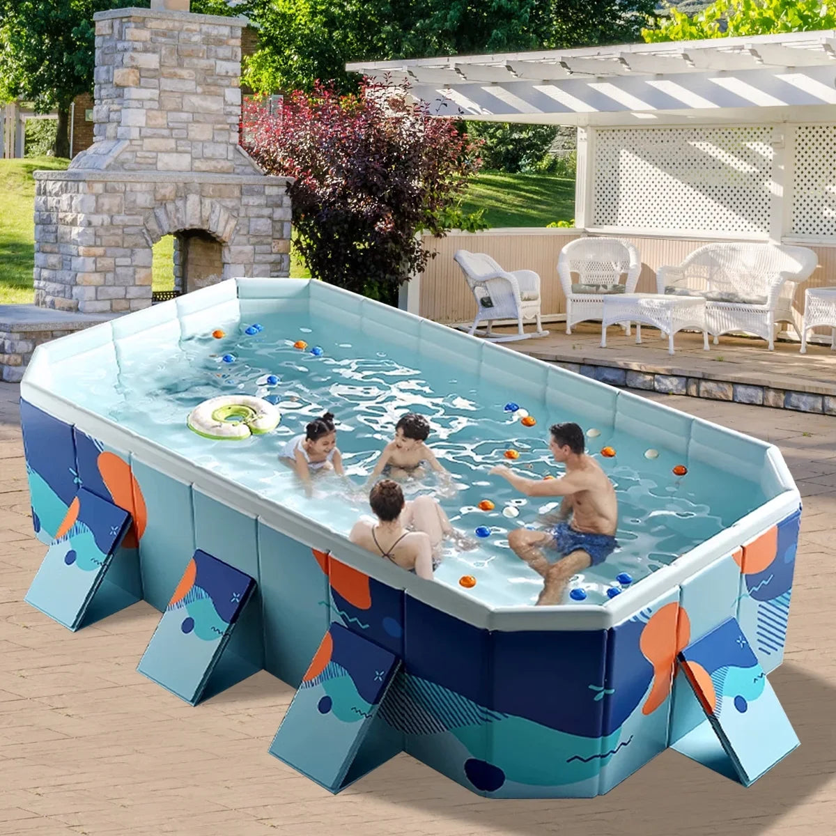 Garden Above Backyard(Blue) Non-Inflatable 113" Kiddie Ground for Pool ANJORALA Pool Swimming Collapsible