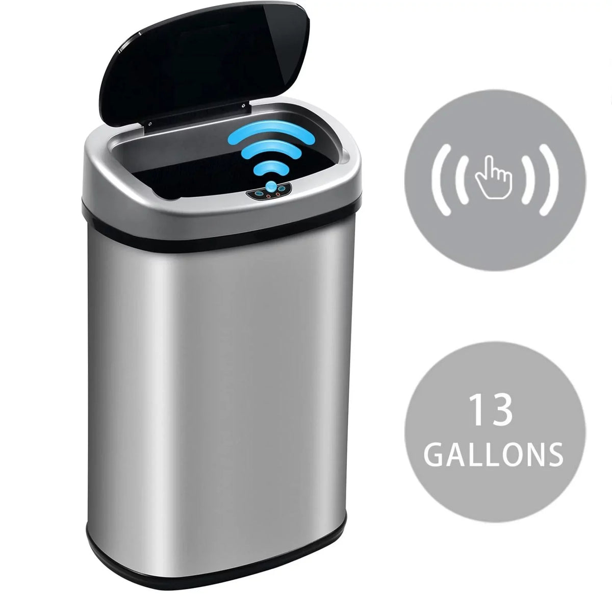 Automatic Trash Gallon Waste Steel Lid, Stainless with Motion Home, Mute 13 Office Garbage Designed Can Anti-Fingerprint Can Kitchen for with NiamVelo Sensor, Silver Bin & Touch-Free