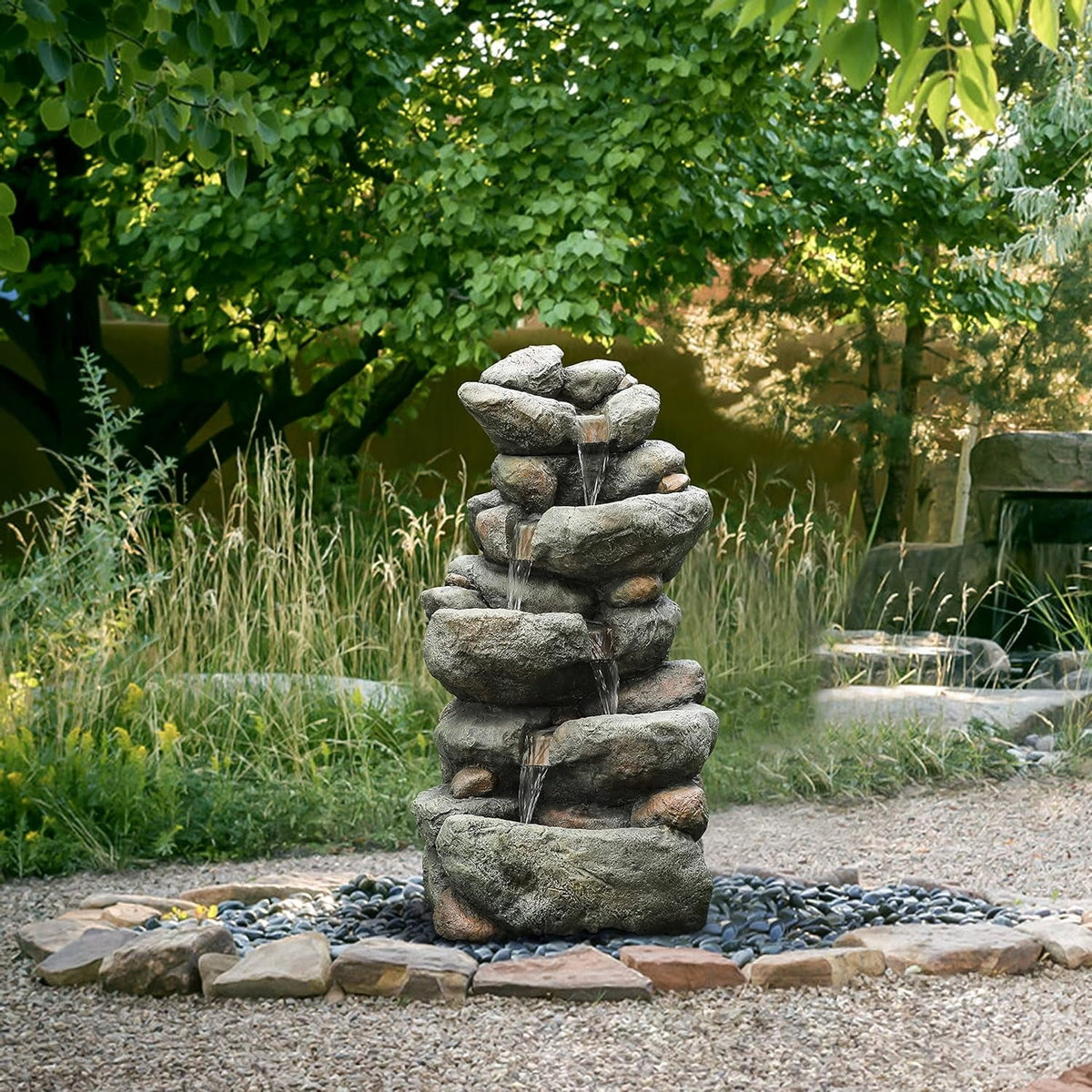 Waterfall Resin Backyard Cascading Rock Courtyard For Fountain, Floor Fountain Stacked Garden Outdoor Layer Fountain Decorative 4