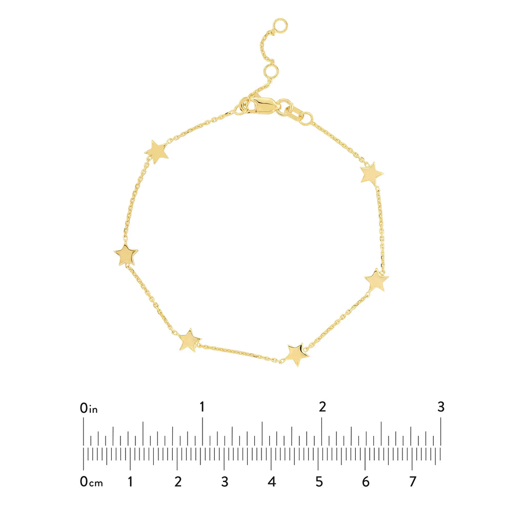 Stationed Star Yellow Adj. Bracelet Women - 7.25" Gold 14K 6