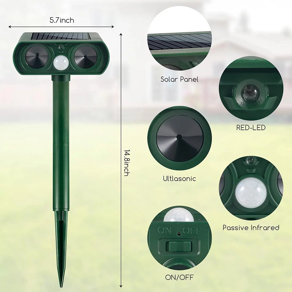 Raccoon Solar Repellent Cat Keep Animal Sensor Flashing Pack with Animal Dog Repeller Lights Ultrasonic & Deer Away Animal Outdoor Pest Fox PIR 2 Mouse to Repeller Deterrent Waterproof