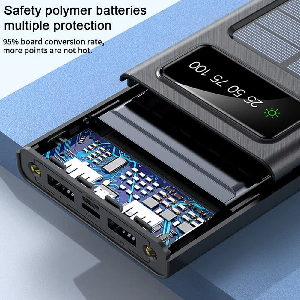 Charger 4 Power LED Flash Portable Solar W Bank Dual Cables In 20000Mah Built