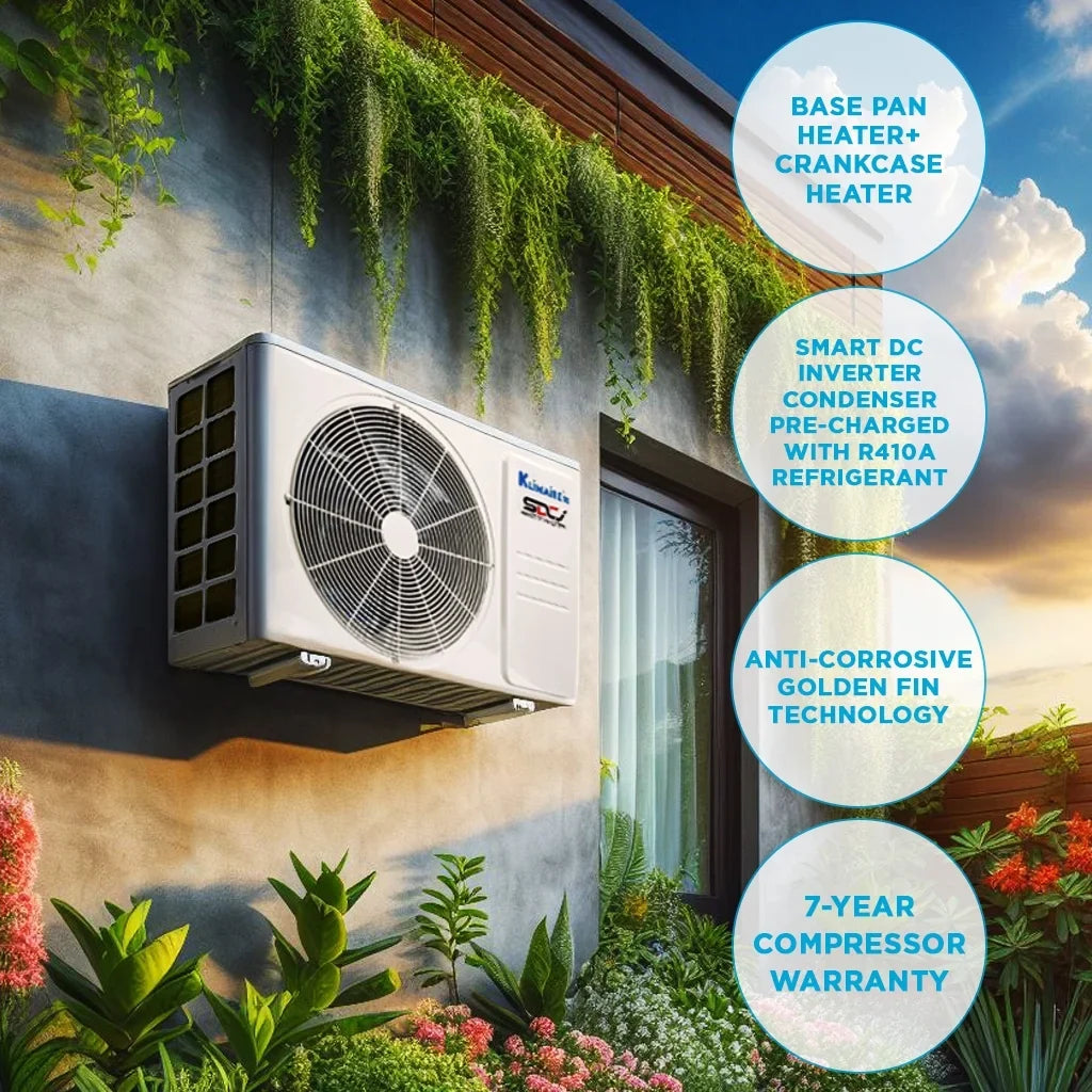 ft. to 21.5 Btu Pump sq. Heat Mini-Split Conditioner Ductless Air 400 SEER2 Klimaire 9,000 up