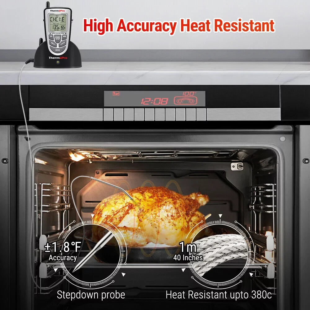 Remote Wireless Probe Kitchen Cooking Food Oven BBQ Grill Meat ThermoPro, LCD Thermometer Smoke,