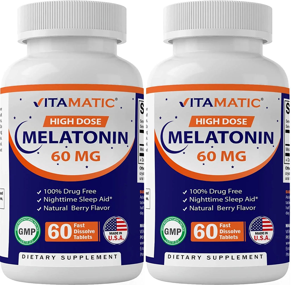 Tablets - 60mg Melatonin Non-GMO, Flavor Dissolve Forming Bottles) (2 Vitamatic Tablets Free Non-Habit 60 - Vegan Fast - Berry Natural Gluten