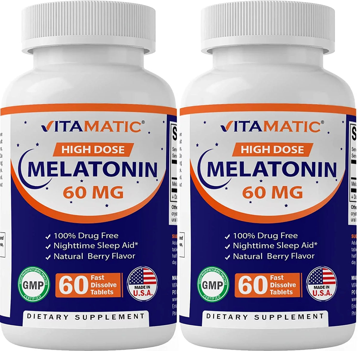 Tablets - 60mg Melatonin Non-GMO, Flavor Dissolve Forming Bottles) (2 Vitamatic Tablets Free Non-Habit 60 - Vegan Fast - Berry Natural Gluten