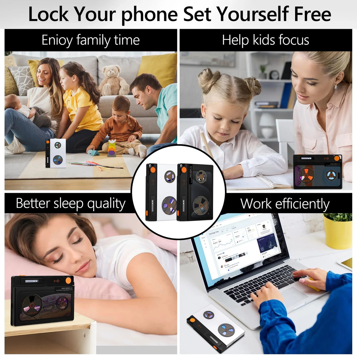 Phone to Timed With Cell Screen) Lock Focus (L Prevent Real Phone Timer, 6.7x3.5x0.7, for Life Black-One Cover, Semi-Transparent Phone Portable Lock on Box with Box Help Addiction,