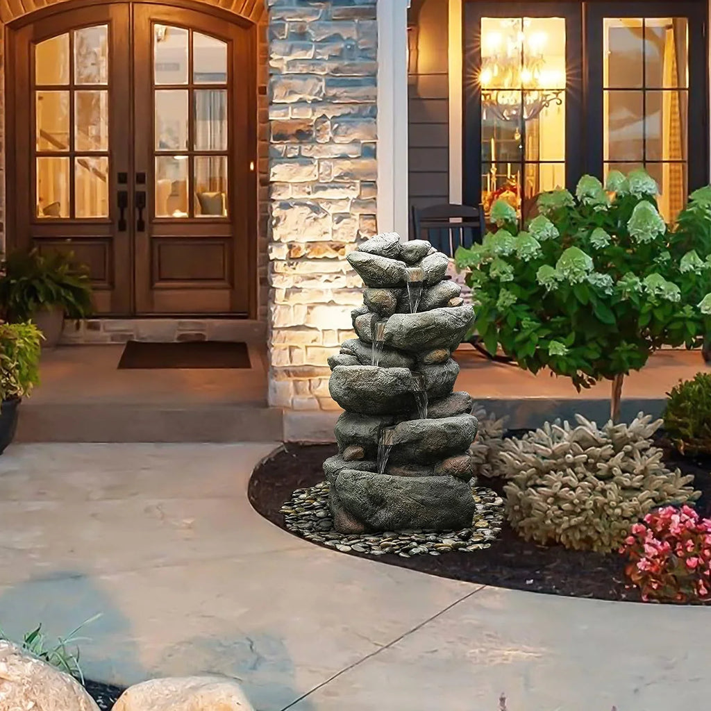Waterfall Resin Backyard Cascading Rock Courtyard For Fountain, Floor Fountain Stacked Garden Outdoor Layer Fountain Decorative 4