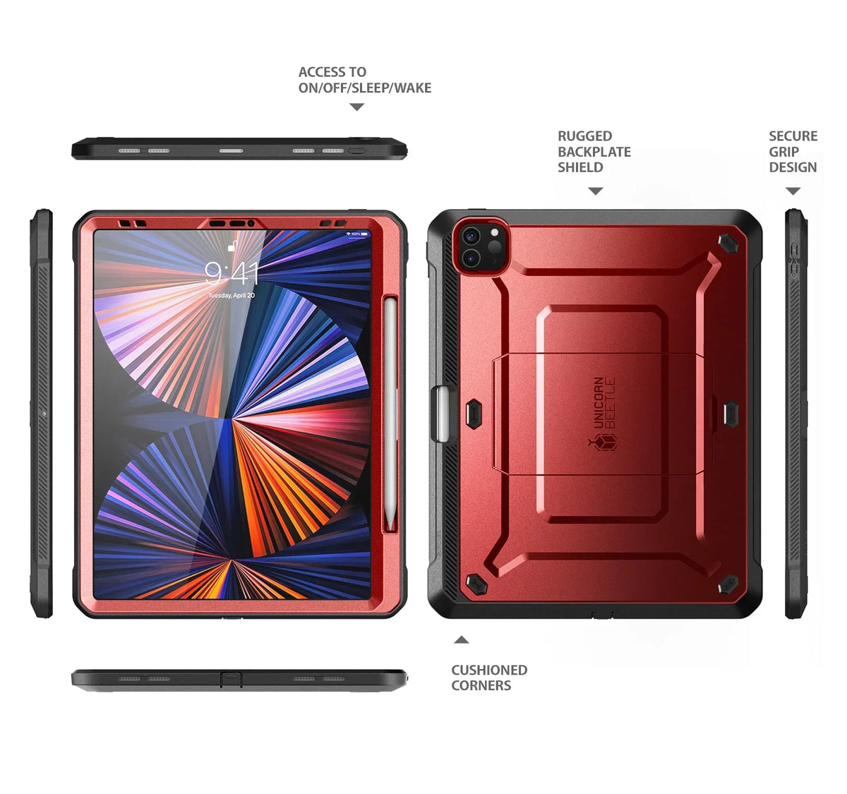 Kickstand / Charging Pencil Pro 12.9 (2021 Full-Body with 2020), (Ruddy) Apple Protective Unicorn for Beetle iPad Inch Built-in Rugged Screen Series Case Support Case SUPCASE Protector Pro