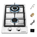 Stainless RVs, Stove Inches for Cooktop Steel Fuel to 2 Portable Gas Dual Gas LPG/NG Burners,12 Gas Built-in Hob Outdoor Easy Clean Apartments,