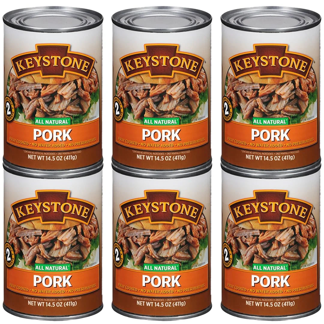 Ready Natural oz Pack 6 Food Can Backpacking Camping Survival Keystone to 14.5 Hiking Eat- All and Pork Pack) Cans Emergency For of (6