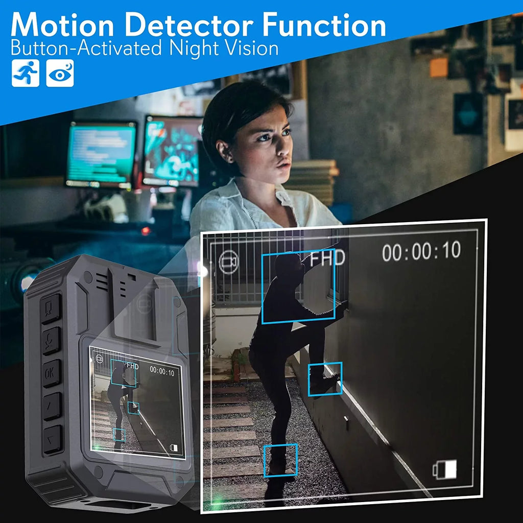 Police Camera Rechargeable Law Security 1920x1080p Recording, - Cam, Enforcement Wireless Body Waterproof Audio Detector Video PPBCM8 Mini Video Surveillance Vision, Motion HD Wearable - Night