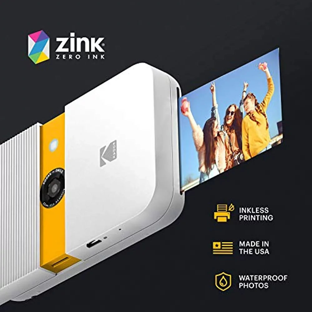 with KODAK Case Soft Instant Frames Photo Bundle Print Camera Digital (White/Yellow) Smile