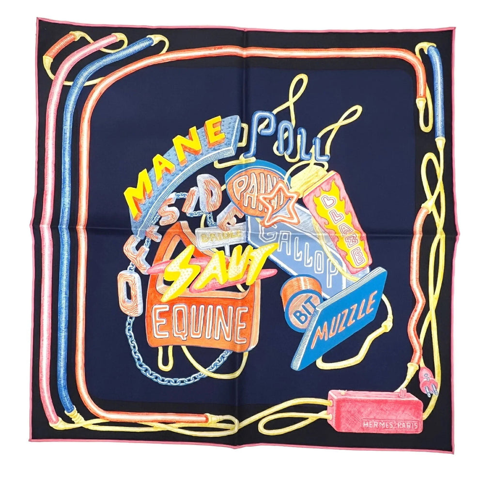 45 Chevaloscope Neon 23SS HERMES Rose (Like Jaune Pointill Pre-Owned Silk New New) Ladies Scarf Marine Hermes Horse Mini Carre