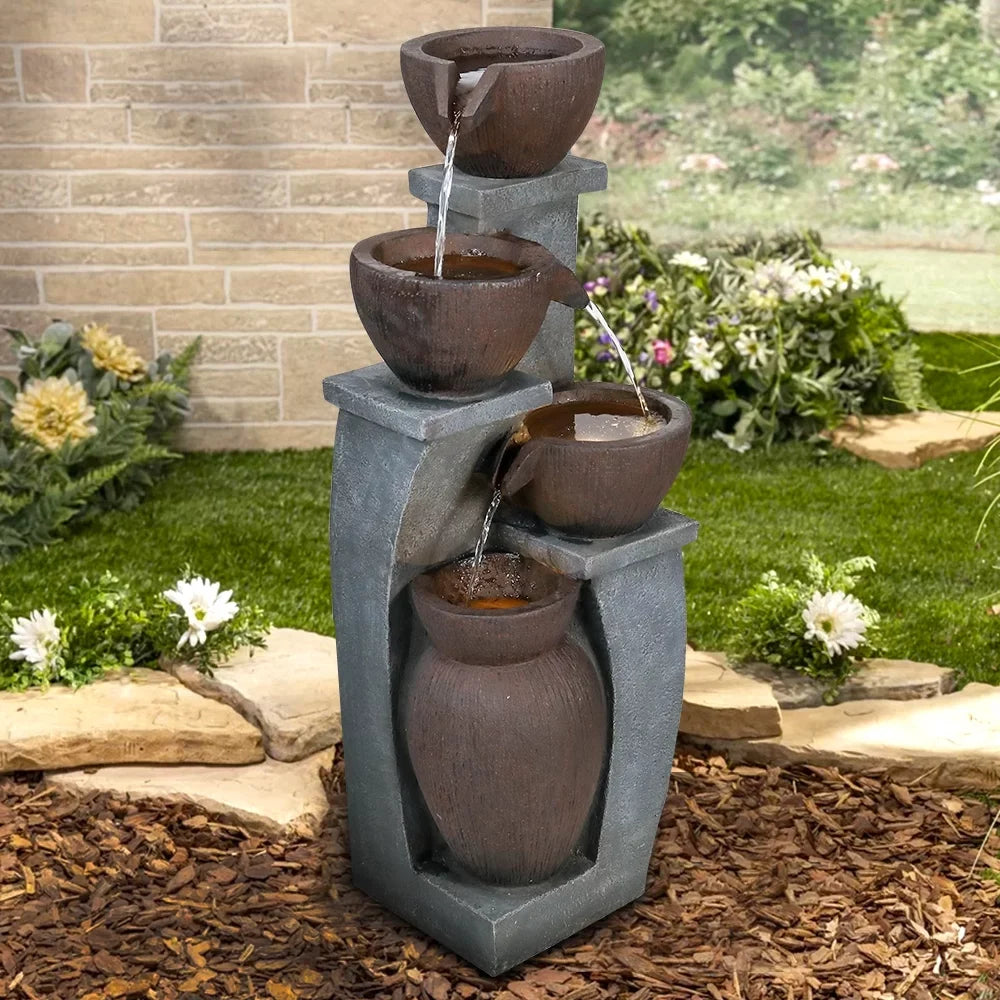 for Light Garden, Fountain Modern Outdoor Backyard LED Willwolf Fountains - Outdoor Patio, Porch, Decor 32.8''H and Deck, Art Garden 4-Tier Home with