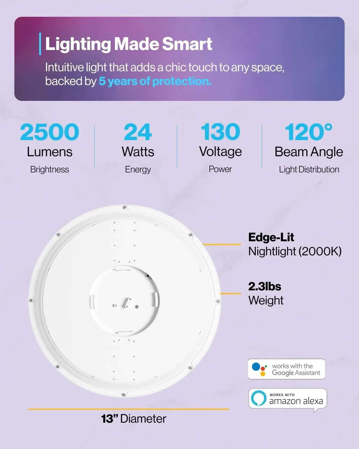 Light ETL Energy Alexa Inch Light 4 Kitchen Compatible Sunco Star Google 13 2500LM Bedroom Ceiling for Amazon Hallway 24W Night Pack LED Changing Smart Flush Mount Color RGB LED Fixture Home