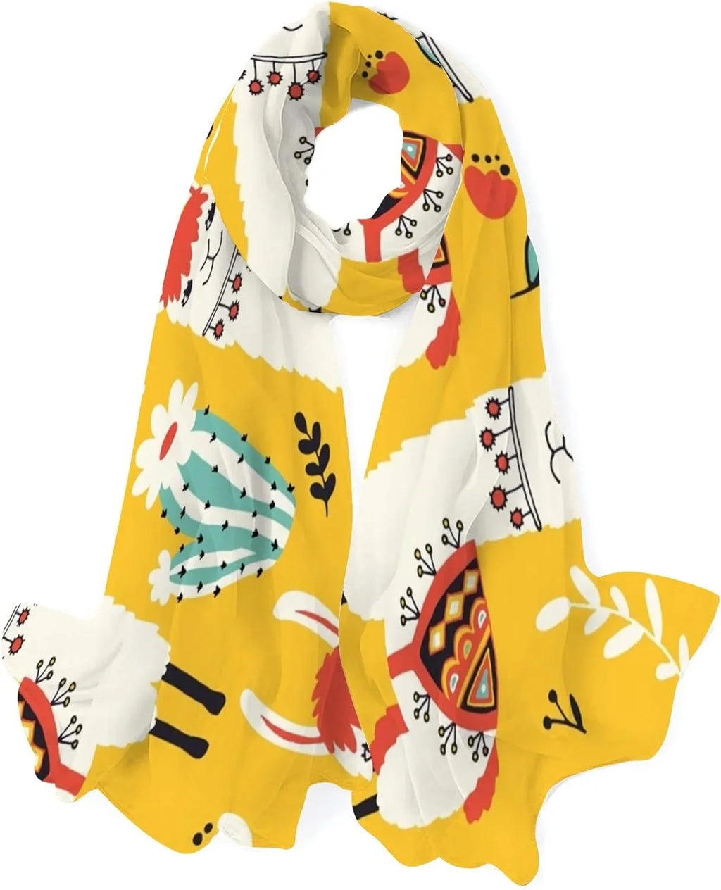 Scarf Silk Girls Lovely Wrap Long Flowers Lightweight for Women And Scarves Neck Hyjoy Shawl Cacti Llamas