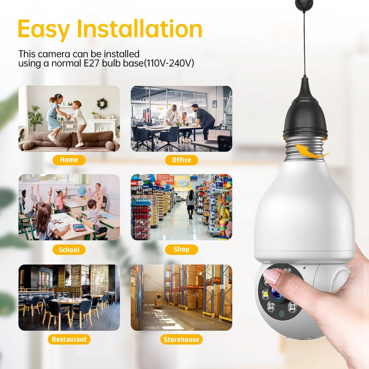 2-Way Bulb E27 Audio with Light Motion Color WiFi Camera TOGUARD Dome Wireless Security (4PCS) Vision Night Camera 2.4G 1080P Remote Access IP Outdoor, Detection 360° Camera