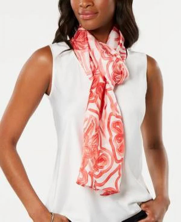 Silk Scarf Sketched MSRP Oblong Size $59 Red Flower-Print Echo One