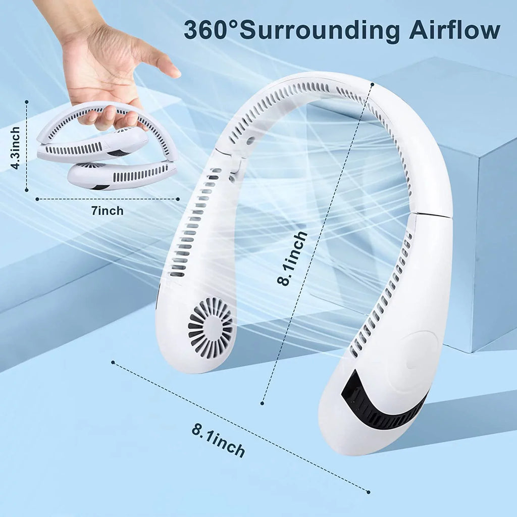 Morttic Outdoor Free Travel Degrees Cooler Fan Fan Rechargeable Wearable mAh 5000 360 Fan Speeds, Airflow Portable Personal for (White) Foldable Perfect USB Hands Fan Sport Neck Fan, Bladeless 3