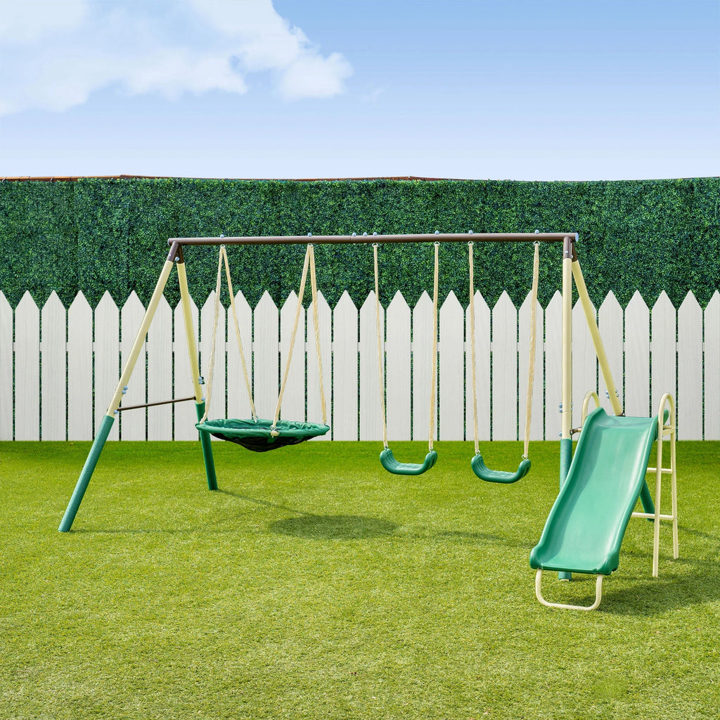 Saucer on Metal Slide, BONUS Lifetime Kit Saucer Swing and Padded Warranty Blow with Molded Sportspower Anchor Super Set Swing,