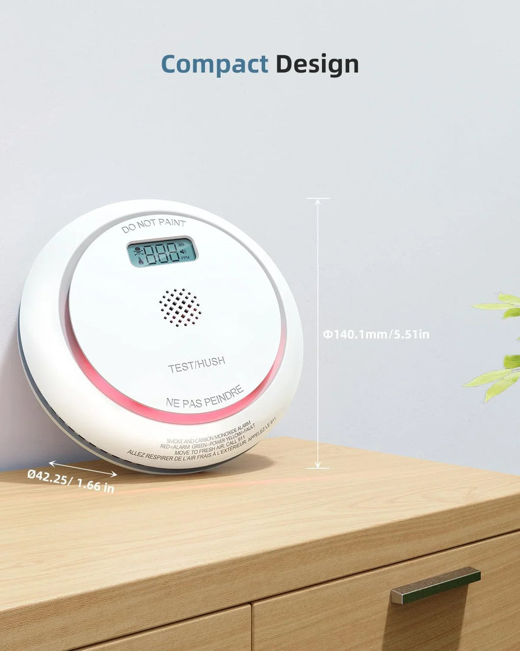 Smoke with Detector Alarm Monoxide LCD Fire 1 Interconnected in Button, Pack Wireless 1 Batteries, Detector SITERWELL AA CO and Display, with Test/Silence Carbon Detector Smoke Combo with 2 and CO 3