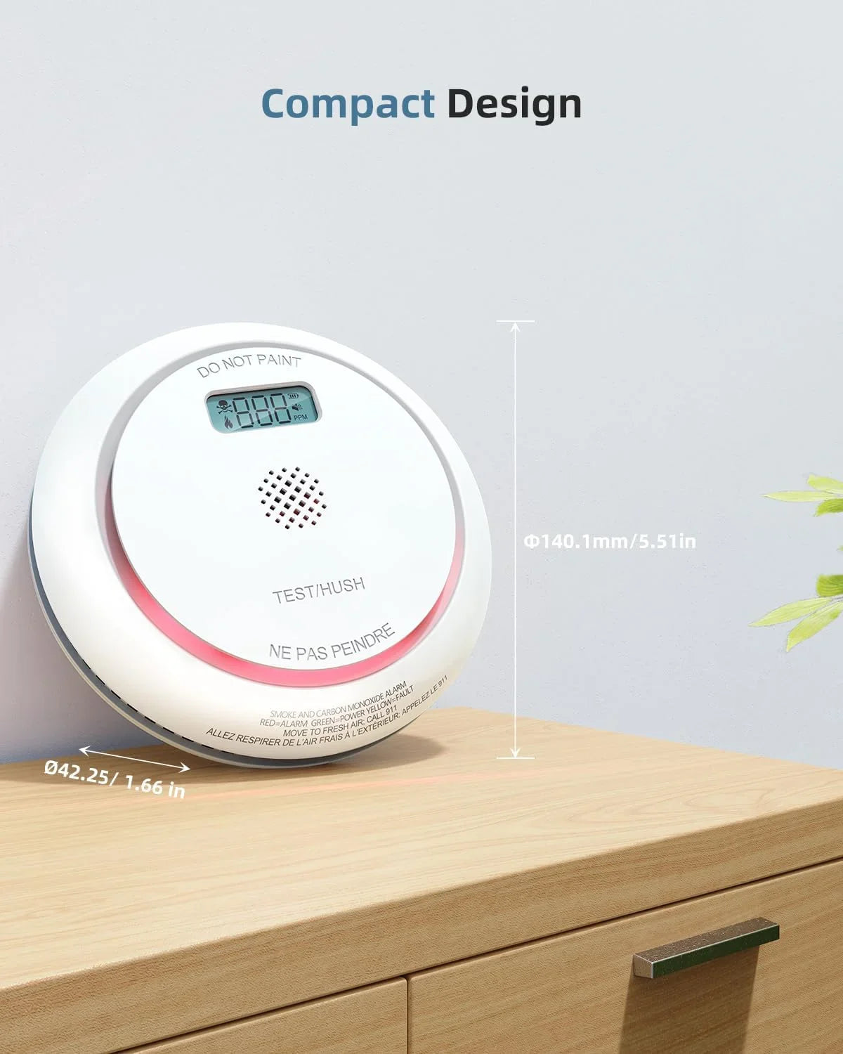 Smoke with Detector Alarm Monoxide LCD Fire 1 Interconnected in Button, Pack Wireless 1 Batteries, Detector SITERWELL AA CO and Display, with Test/Silence Carbon Detector Smoke Combo with 2 and CO 3