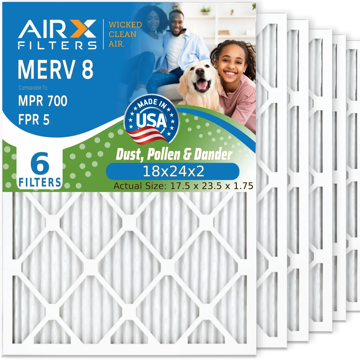 Air USA 18x24x2 700 Filter Filters CLEAN AIR. AIRX Furnace AC FILTERS 18x24x2 Premium 8 Comparable by WICKED FPR Pack MERV 6 & 5 Made Air Electrostatic HVAC to Conditioner Pleated MPR Filter