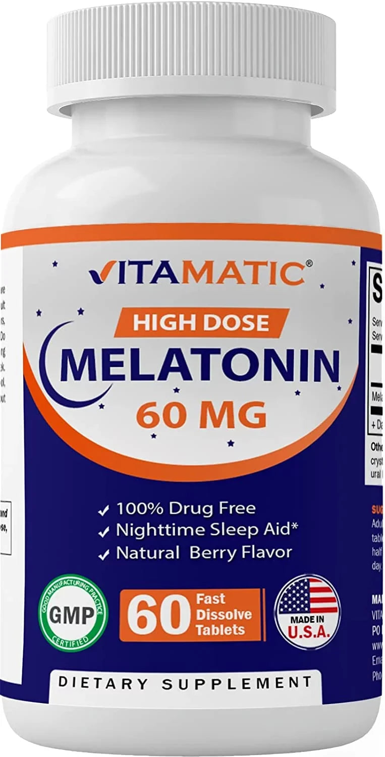 Tablets - 60mg Melatonin Non-GMO, Flavor Dissolve Forming Bottles) (2 Vitamatic Tablets Free Non-Habit 60 - Vegan Fast - Berry Natural Gluten