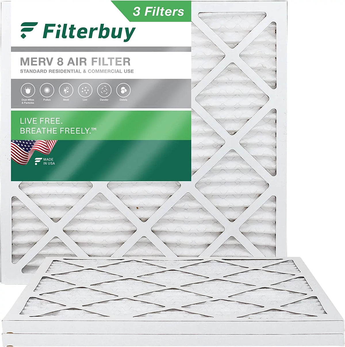Filterbuy 23.5x23.5x1 (3-Pack) Pleated Air HVAC 8 Furnace MERV Filters AC