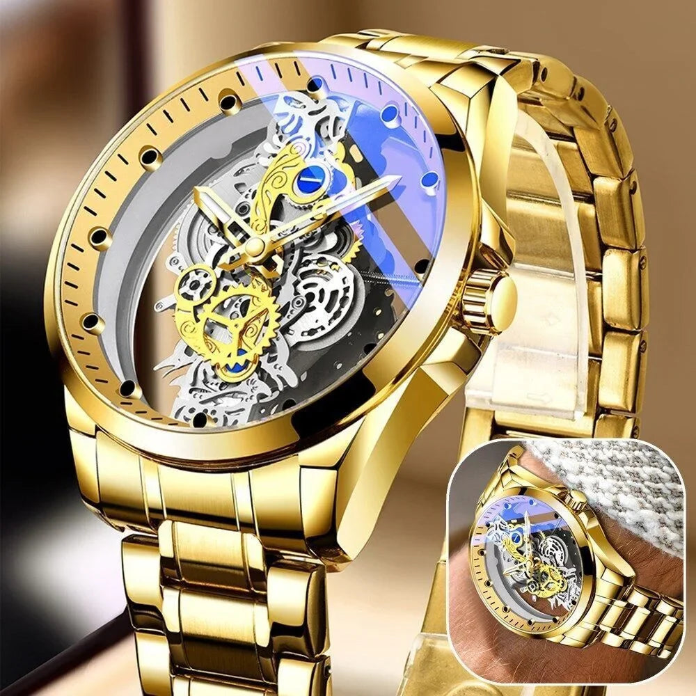 Automatic Skeleton Business Watch Steel Men's USA Stainless Hollow Quartz Luxury