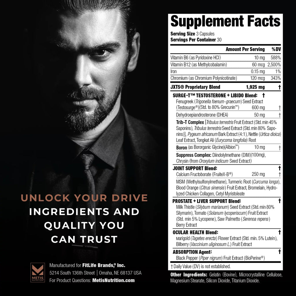 Vision Support, Men's Booster Boost, and Metis Prostate, Joint 5-in-1 and Testosterone Health JXT5 (90 Improve Nutrition Libido, Supplement Energy Health to - Capsules) and Joint - Test