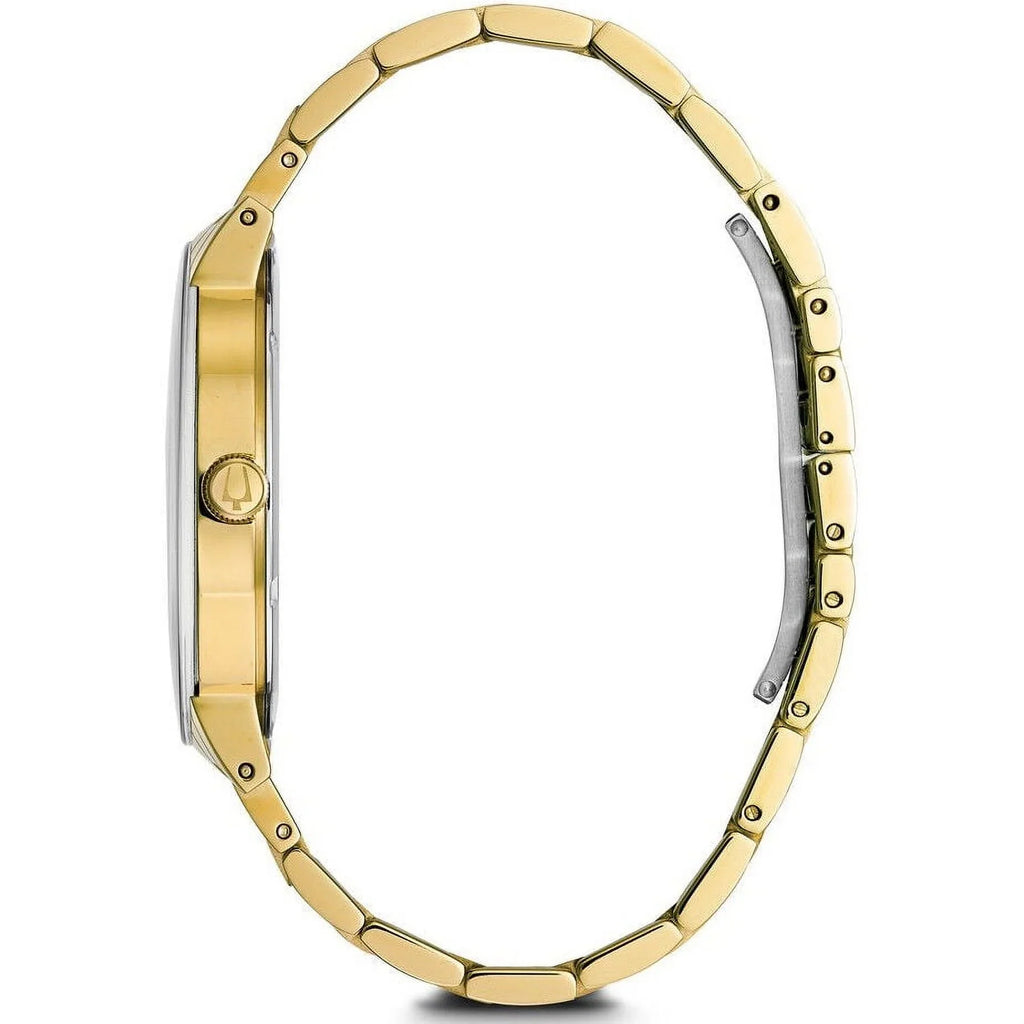 Gold Modern Watch Yellow Dial Tone Diamond Bulova 97D115 Men's Steel Bracelet Gold