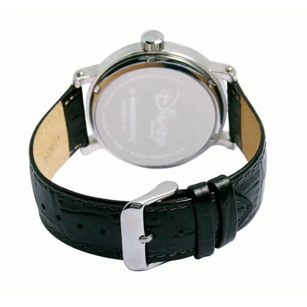 Leather Case Vintage Black Shinny Silver Mouse Articulating Alloy Strap Watch, Minnie Women's