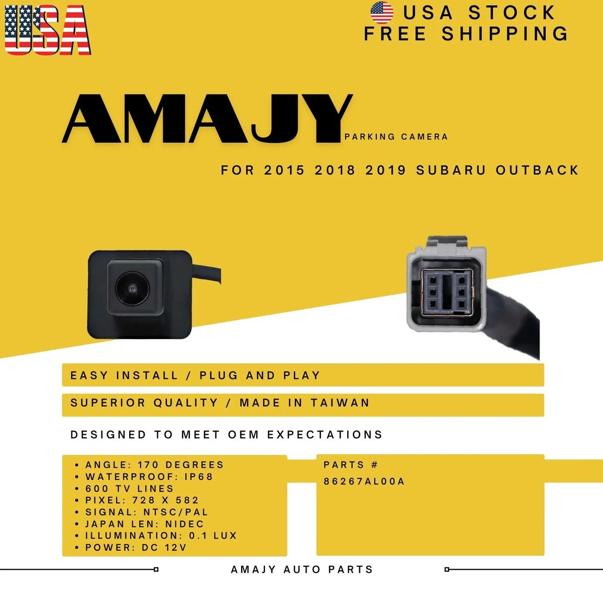 Camera Backup 15-19 Subaru Outback for 86267AL00A Replaces