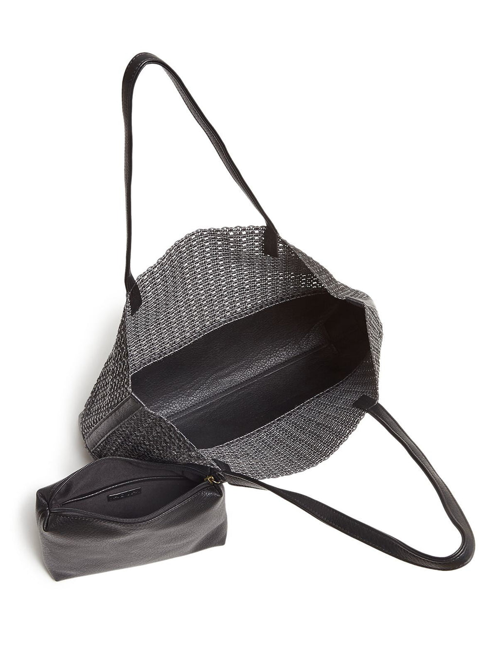 Strap Black Purse Flat Woven Tote Women's Double AQUA Handbag
