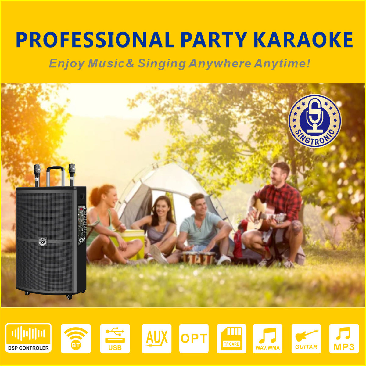 Wireless Karaoke With 15" Rechargeable Professional Mic. DSP 2 Singtronic BT-1500DSP UHF Speaker
